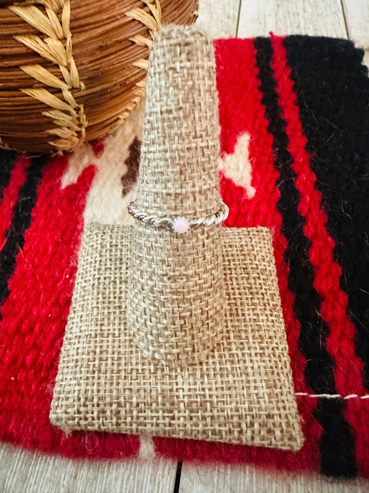 Handcrafted Queen Pink Conch  & Sterling Silver Twisted Band Ring