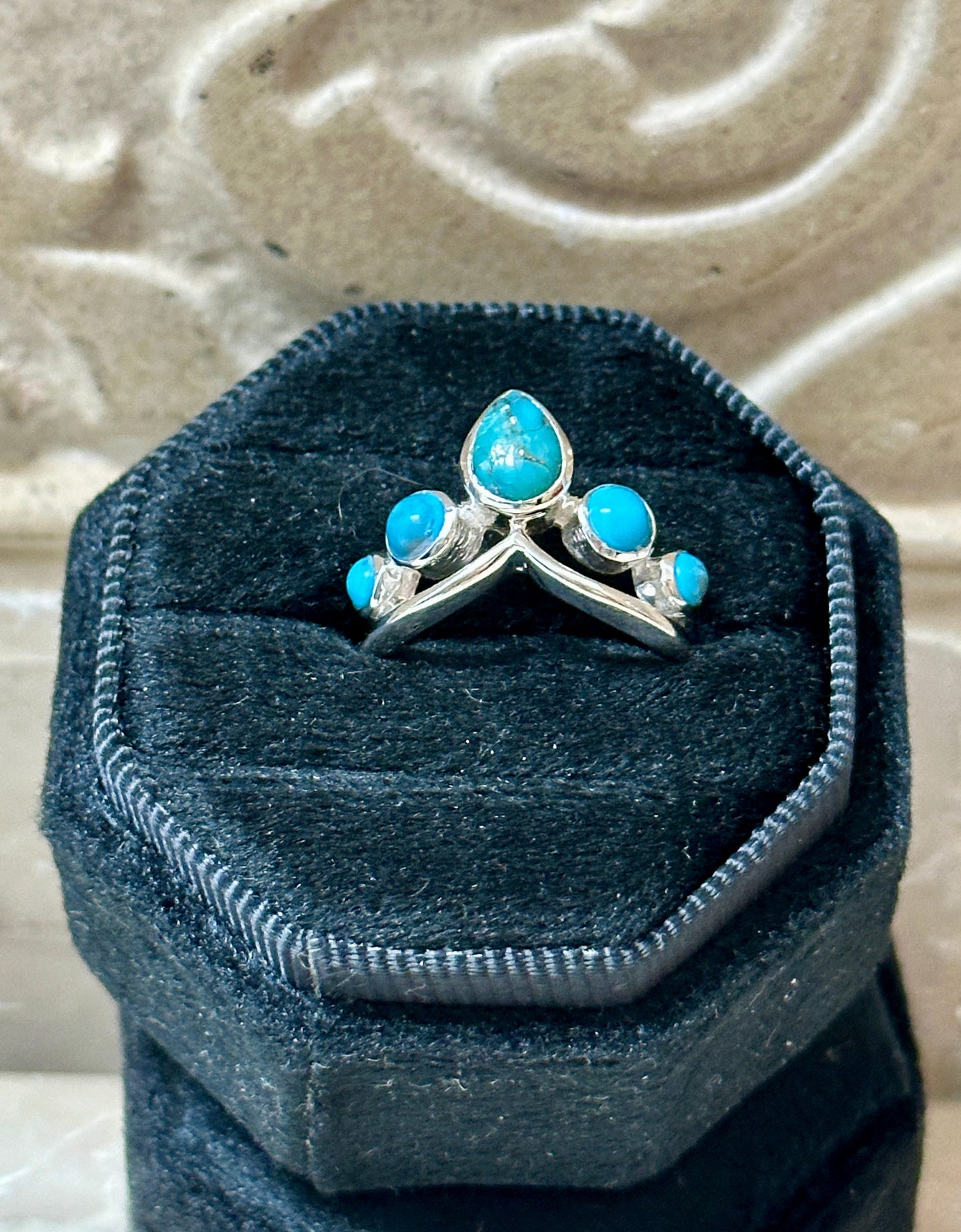 Four Stone Blue Copper Turquoise Sterling Silver Ring Size 6