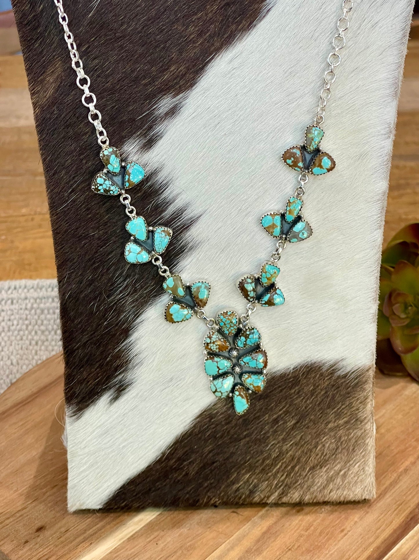 Handmade Sterling Silver & Number 8 Turquoise Cluster Necklace