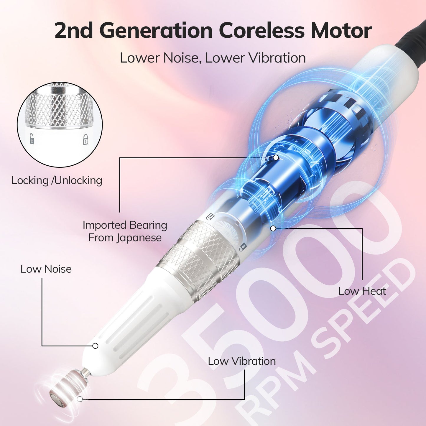 Wand Nail Drill - White - 35,000 RPM Rechargeable