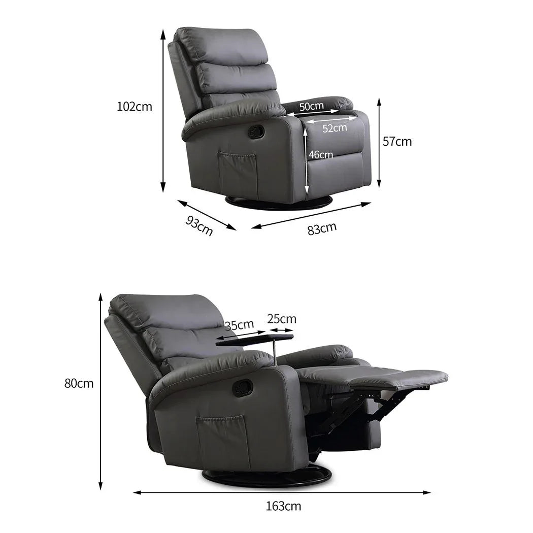 Side view of adjustable recliner chair showing tilted backrest and footrest extended