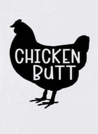 Decorative bright chicken illustration on white onesie for babies with humorous text.