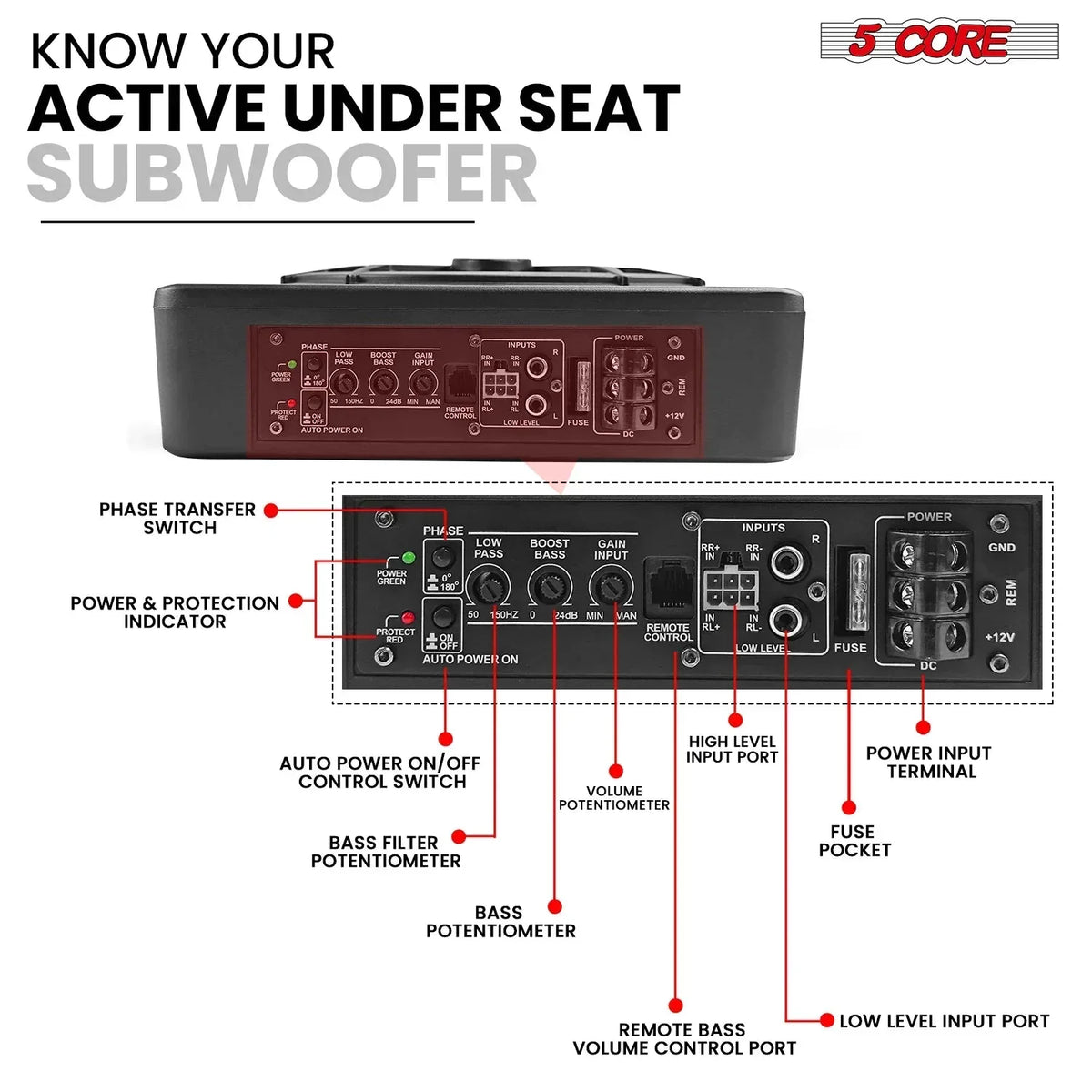 5Core 10 Inch Slim under Seat Car Audio Subwoofer 800W Built in - Trustymall