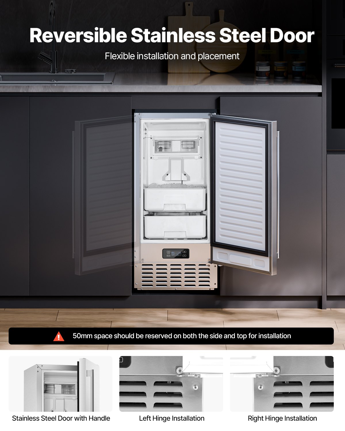 Undercounter Ice Maker 66 Lbs/Day Built-in Ice Maker Machine W/