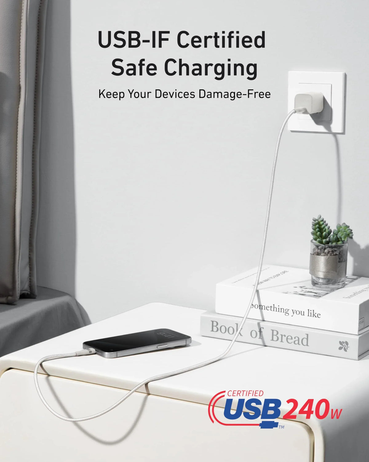 Anker USB-C to USB-C Cable (3 ft / 6 ft, 240W, Upcycled-Braided) - Trustymall