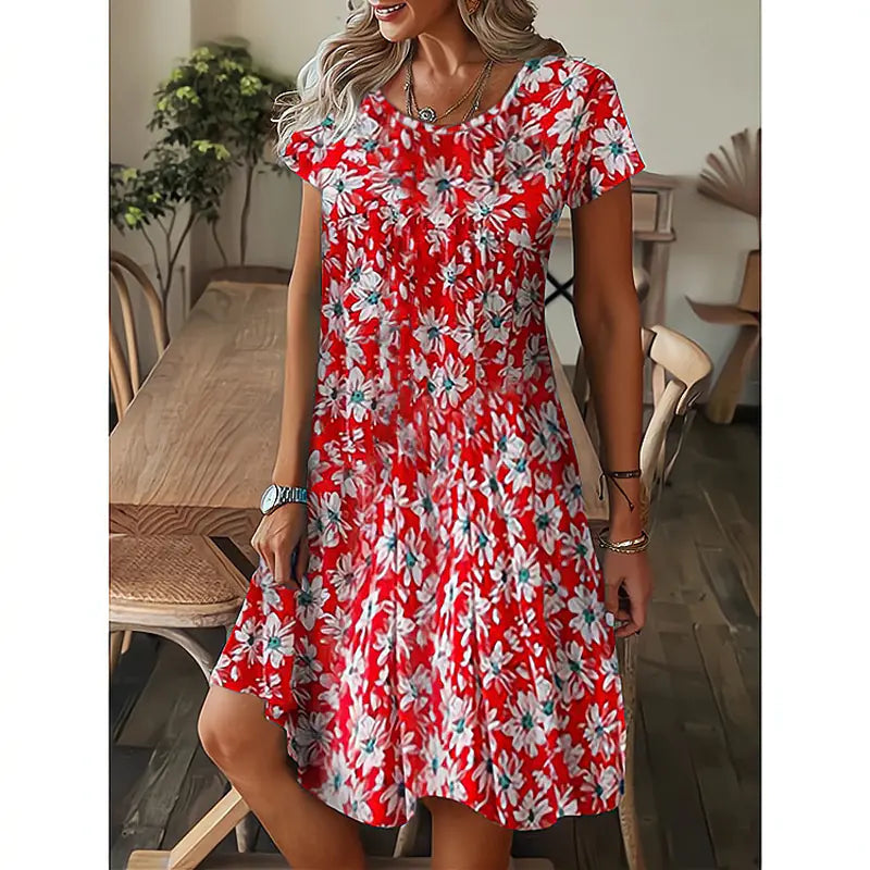 Loose Fit Printed Short Sleeve Dress