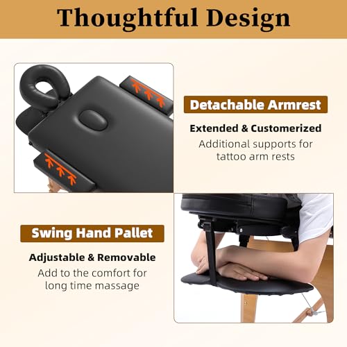 civama Massage Table Massage Bed Portable, 29 LBs Light Weight 2 Section Foldable Tattoo Bed Facial Care Spa Lash Bed Height Adjustable Sturdy Wooden Frame with Accessories Carrying Bag, Black