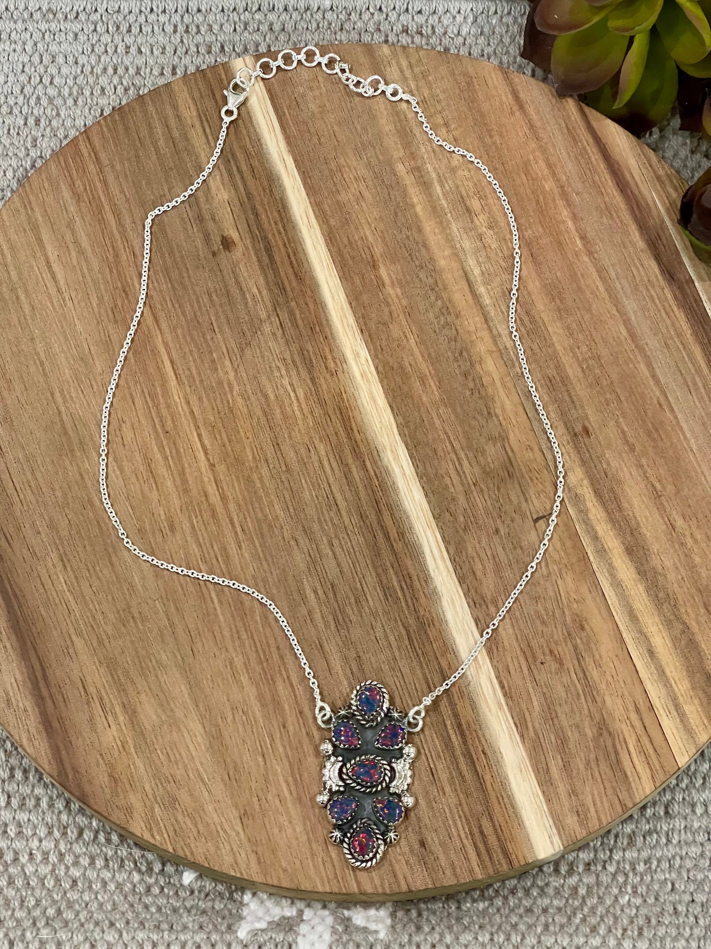Handmade Sterling Silver & Purple Fire Opal Cluster Necklace