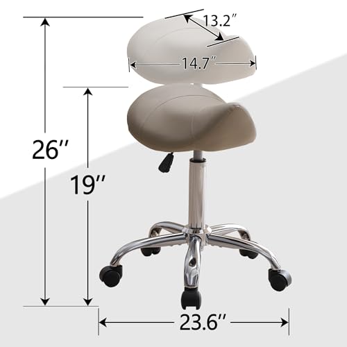 FIRAVOE Saddle Stool, Swivel Saddle Stool with Wheels, Adjustable Rolling Stool 18"-26", Faux Leather Rolling Stool for Salon, Massage, Clinic, Lab, Office (Light Grey, 1PCS (18"-26"))