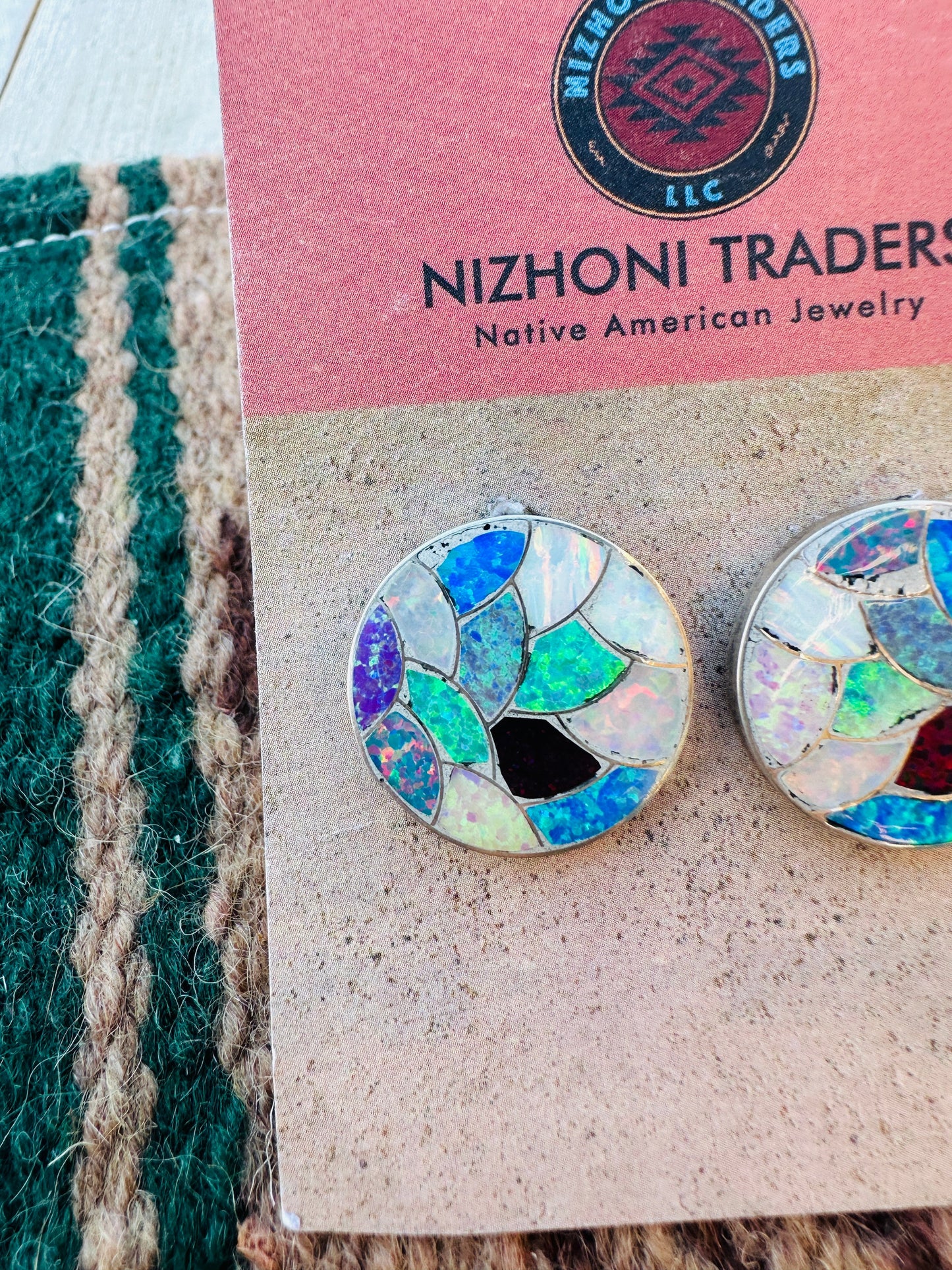 Handcrafted Old Pawn Sterling Silver & Multicolor Opal Inlay Post Earrings