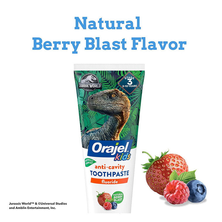 Orajel Toothpaste, Anticavity Fluoride, Natural Berry Blast, Jurassic World 4.2 Oz