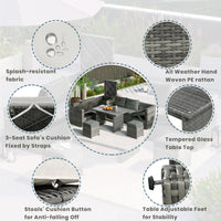 Outdoor 6-Piece All Weather PE Rattan Sofa Set, Garden Patio Wicker