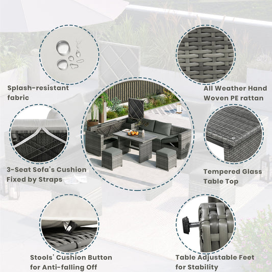 Outdoor 6-Piece All Weather PE Rattan Sofa Set, Garden Patio Wicker