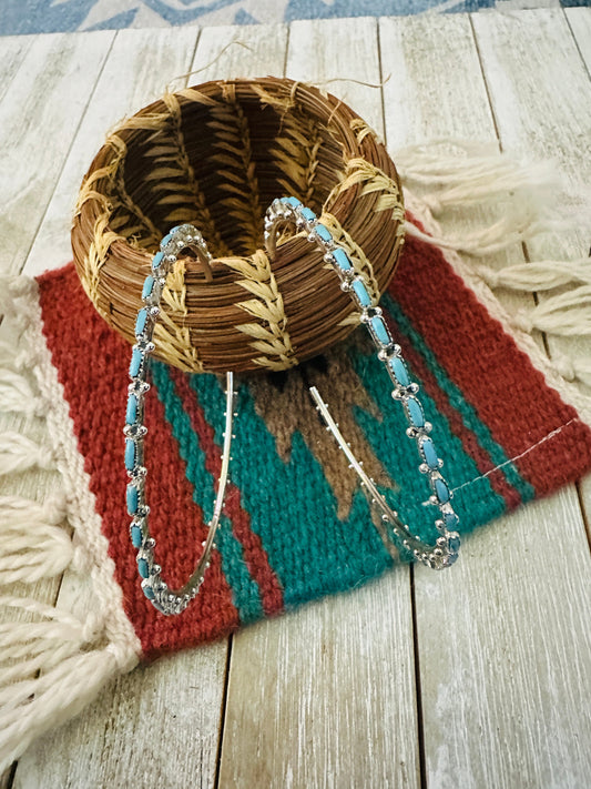 Handcrafted Turquoise & Sterling Silver Needlepoint Hoop Earrings