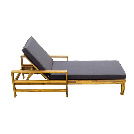 Acacia Wood Adjustable Backrest Outdoor Lounge Chair, Suitable for