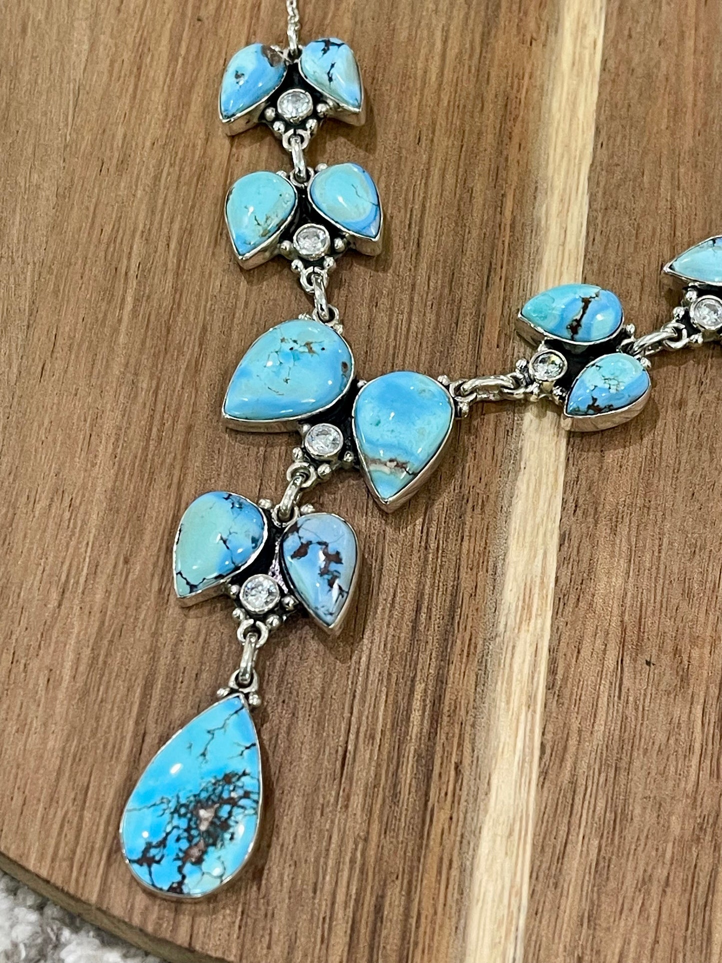 Handmade Sterling Silver, CZ & Golden Hills Cluster Necklace