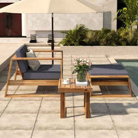 Acacia Wood Outdoor Lounge Set - Chair & Ottoman, Perfect for Patios,
