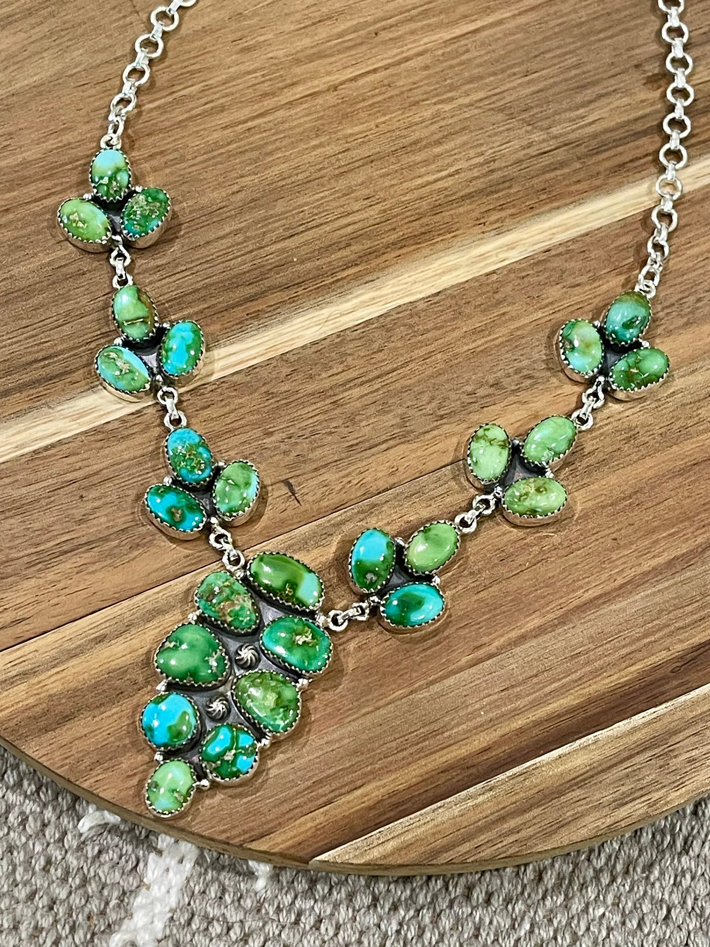 Handmade Sterling Silver & Sonoran Mountain Turquoise Cluster Necklace