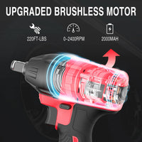 Lithium-ion 20V battery pack for cordless impact wrench placed on a white surface.