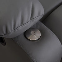 Front view of brown leather massage chair with padded headrest and comfortable seating