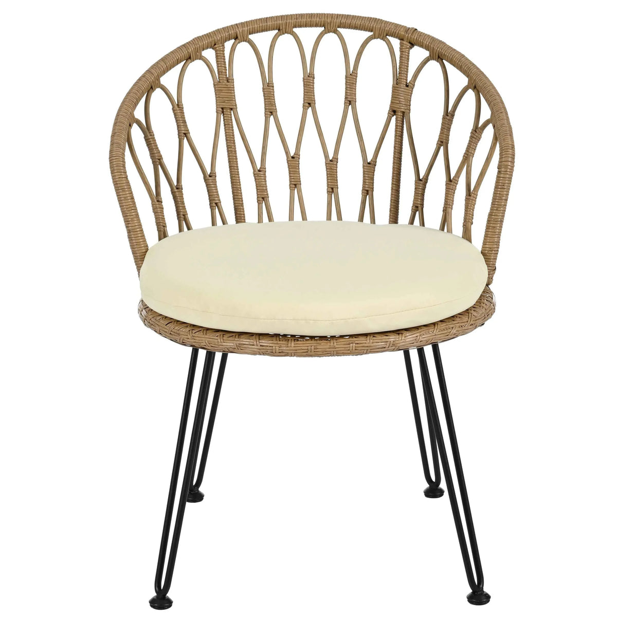 Outdoor Leisure Set, 2 Rattan Single Chairs with A Glass Round Table,