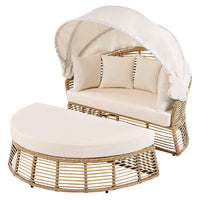 Outdoor Patio Rattan Round Daybed with Retractable Canopy, Wicker