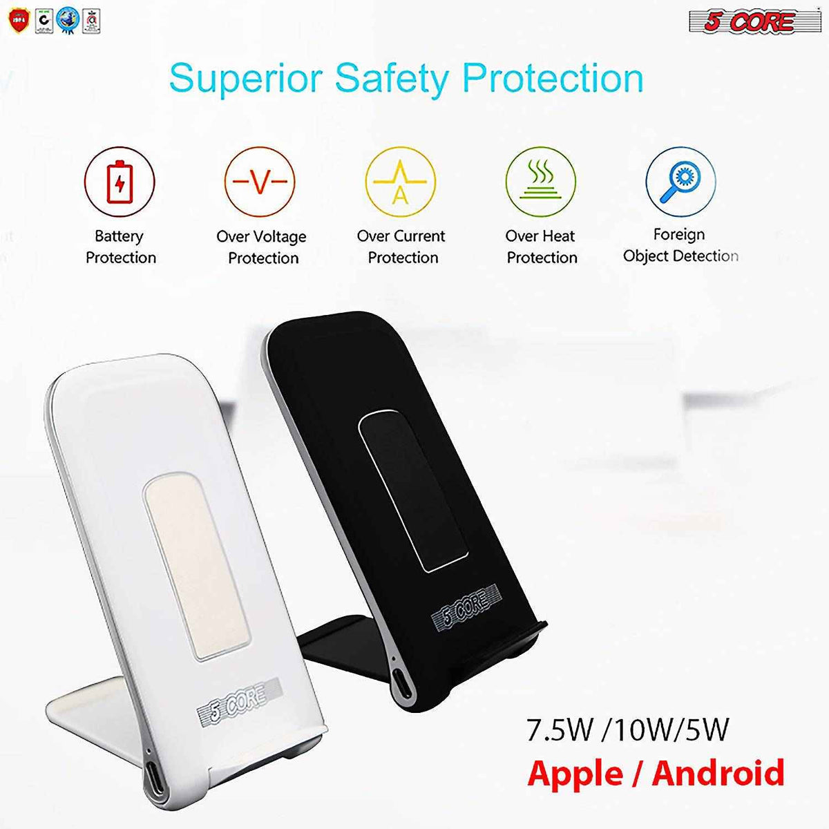 5 Core Wireless Charger 10W Max Fast Wireless Charging Pad Glass Top