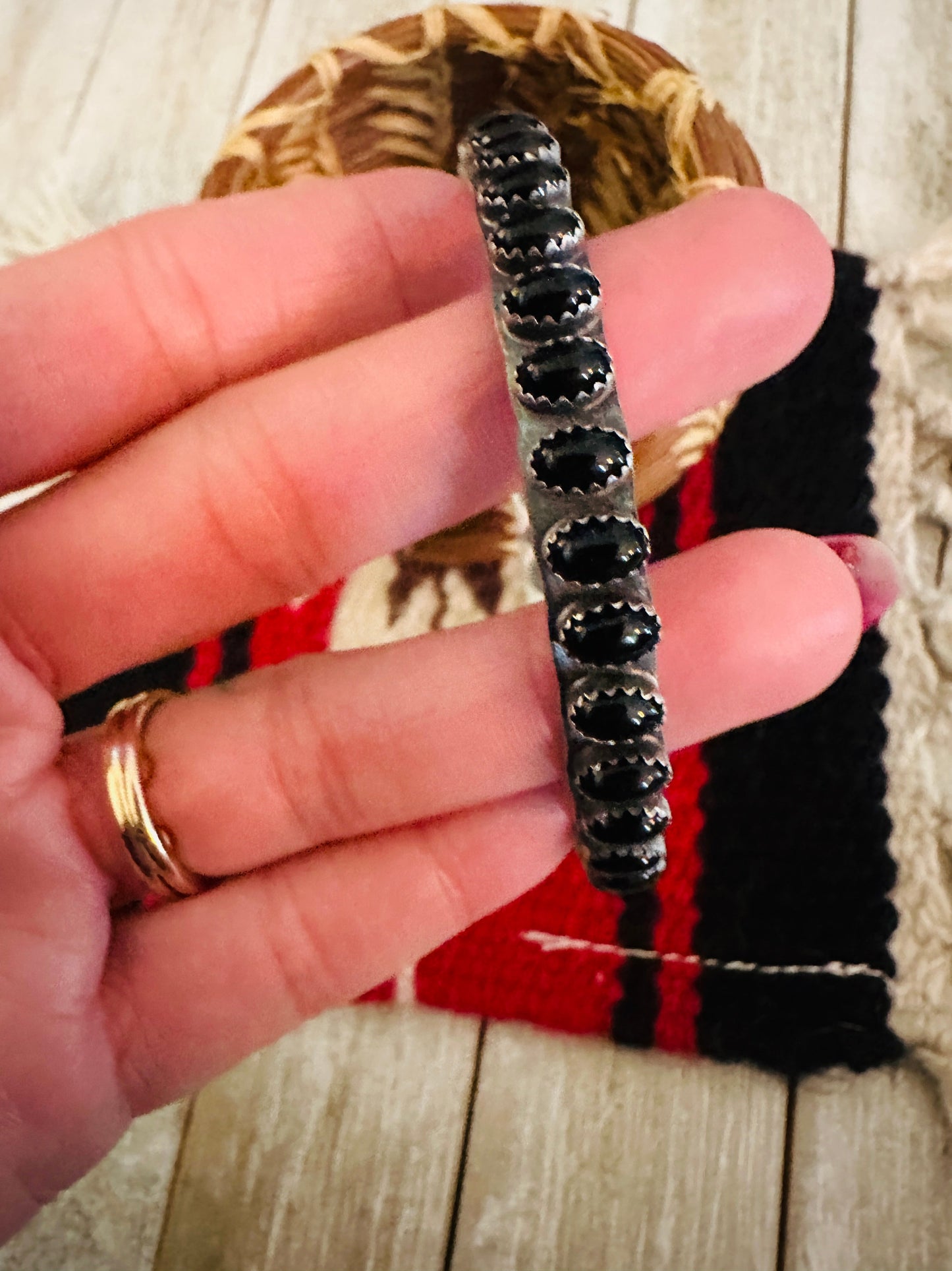 Handcrafted Onyx & Sterling Silver Bangle Bracelet by Leroy James