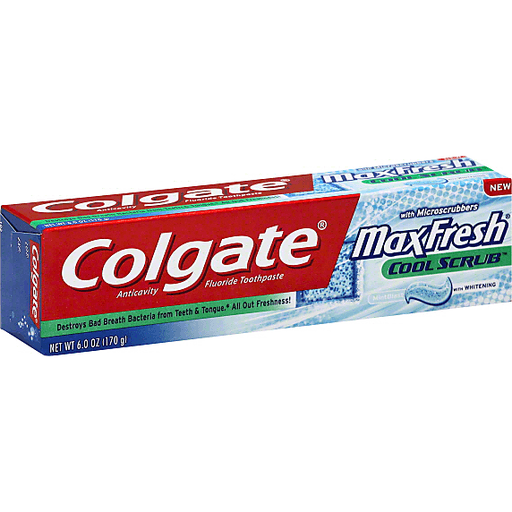 Colgate MaxFresh Toothpaste, Anticavity Fluoride, With Whitening, Cool Scrub, Mint Blast