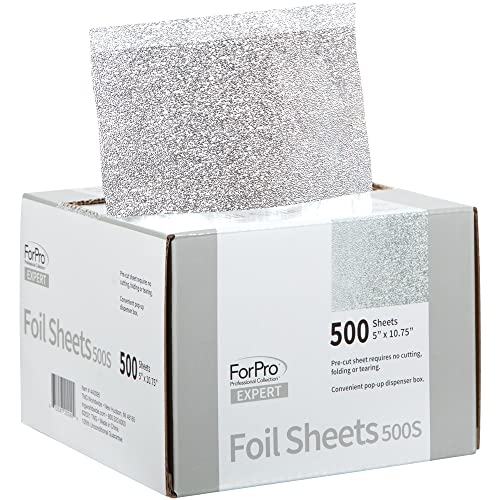 ForPro Professional Collection Expert Embossed Foil Sheets 500S, Aluminum, Pop-Up Foil Dispenser, Hair Foils for Color Application & Highlighting Services, Food Safe, 5” W x 10.75” L, (Pack of 12)