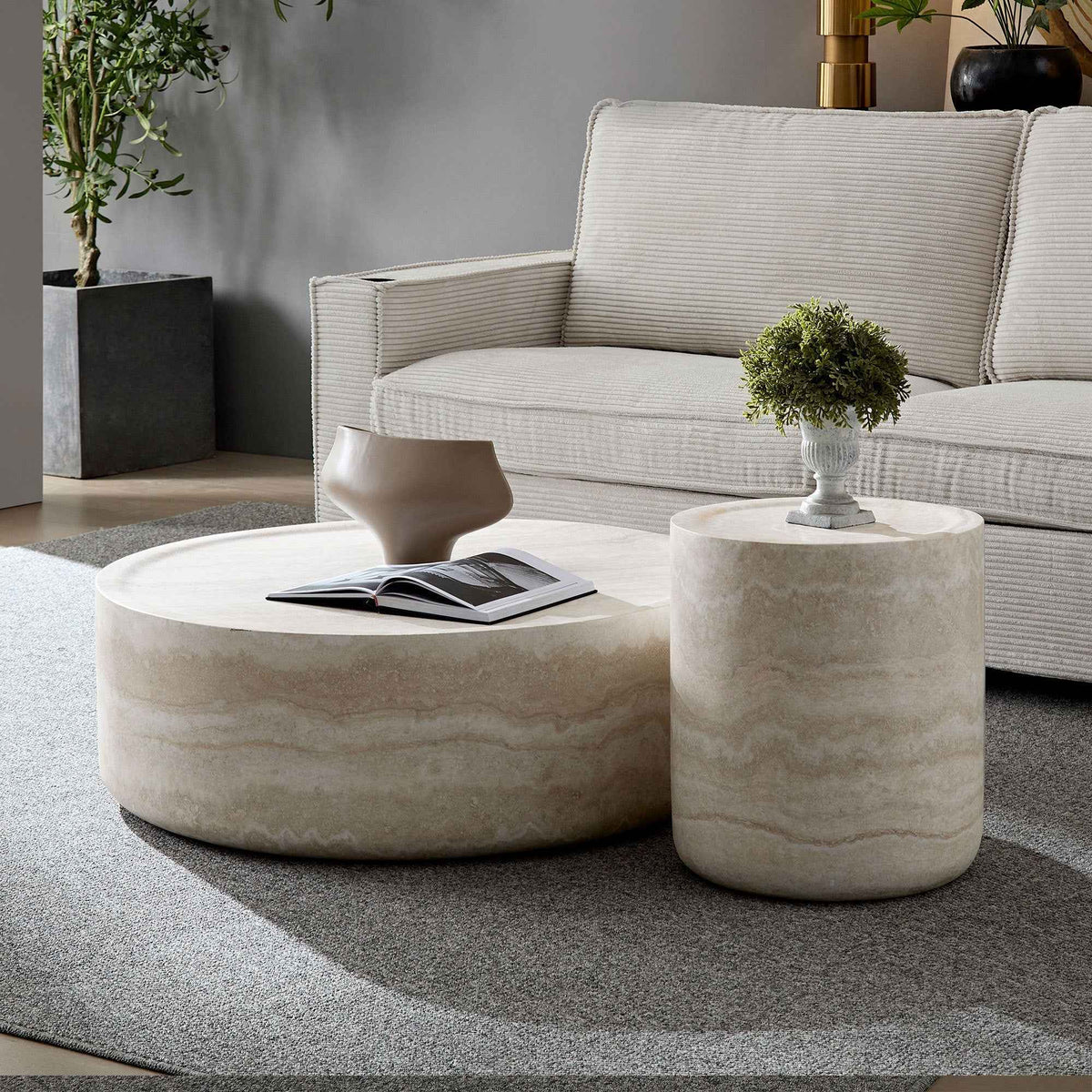 Set of 2 Faux MARS Pattern Coffee Tables side Table Round Tea Faux