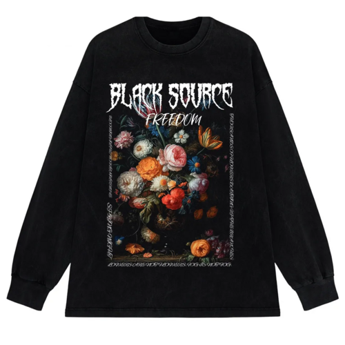 Gothic Rose Letter Print Vintage Washed Oversized T-Shirt