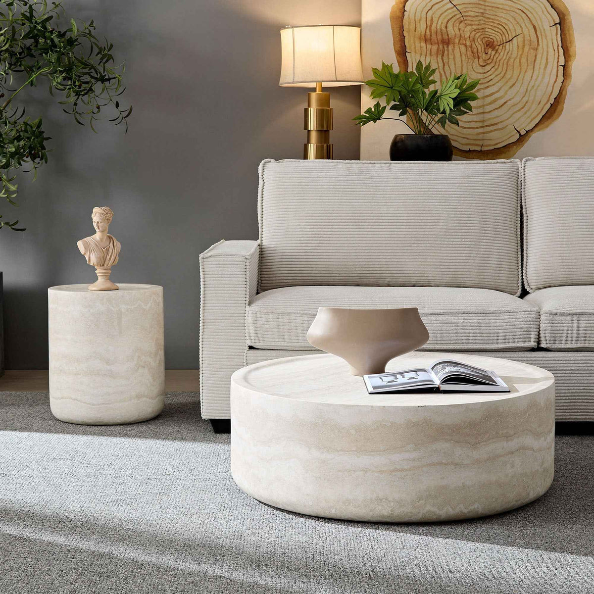 Set of 2 Faux MARS Pattern Coffee Tables side Table Round Tea Faux
