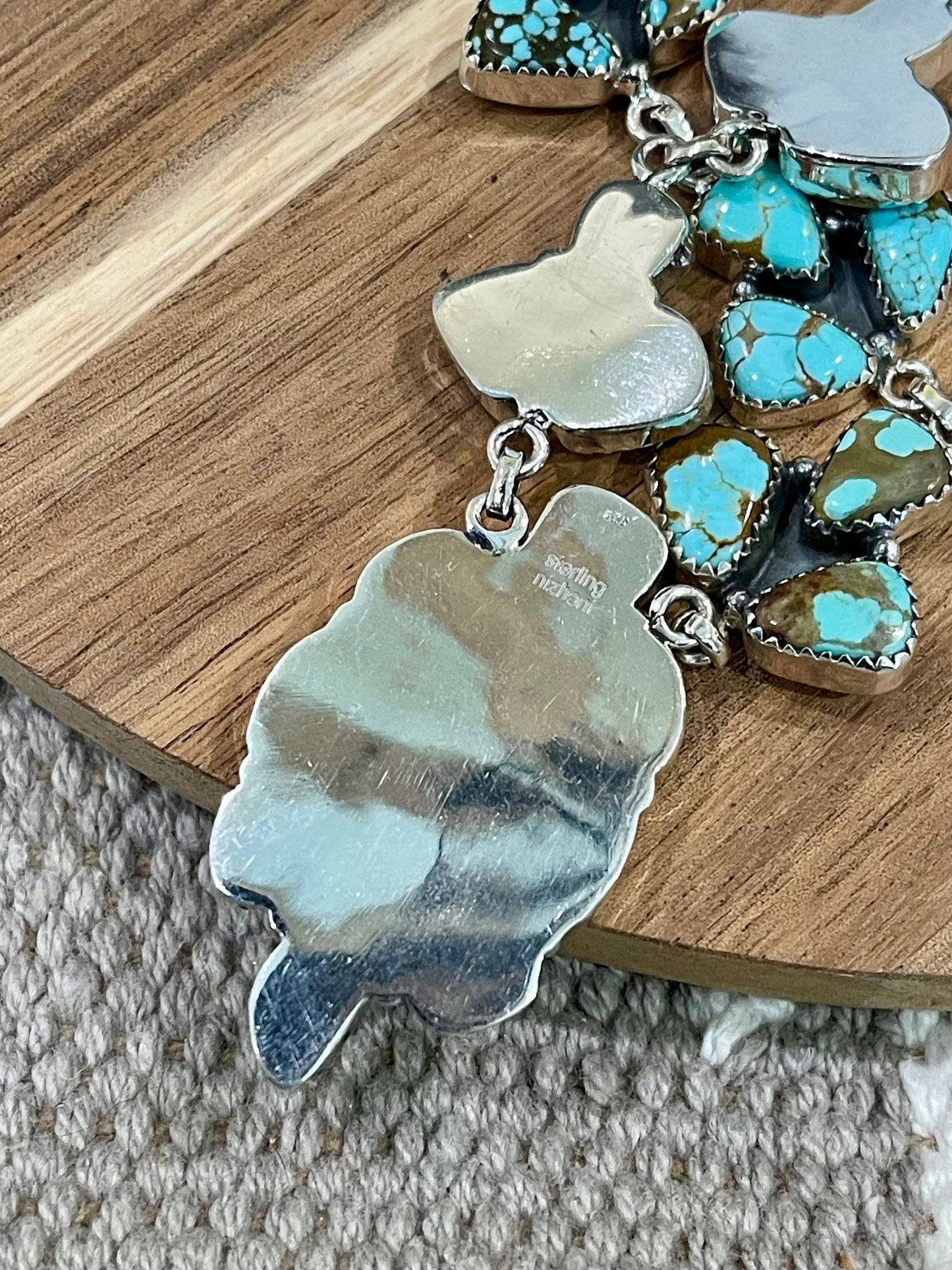 Handmade Sterling Silver & Number 8 Turquoise Cluster Necklace