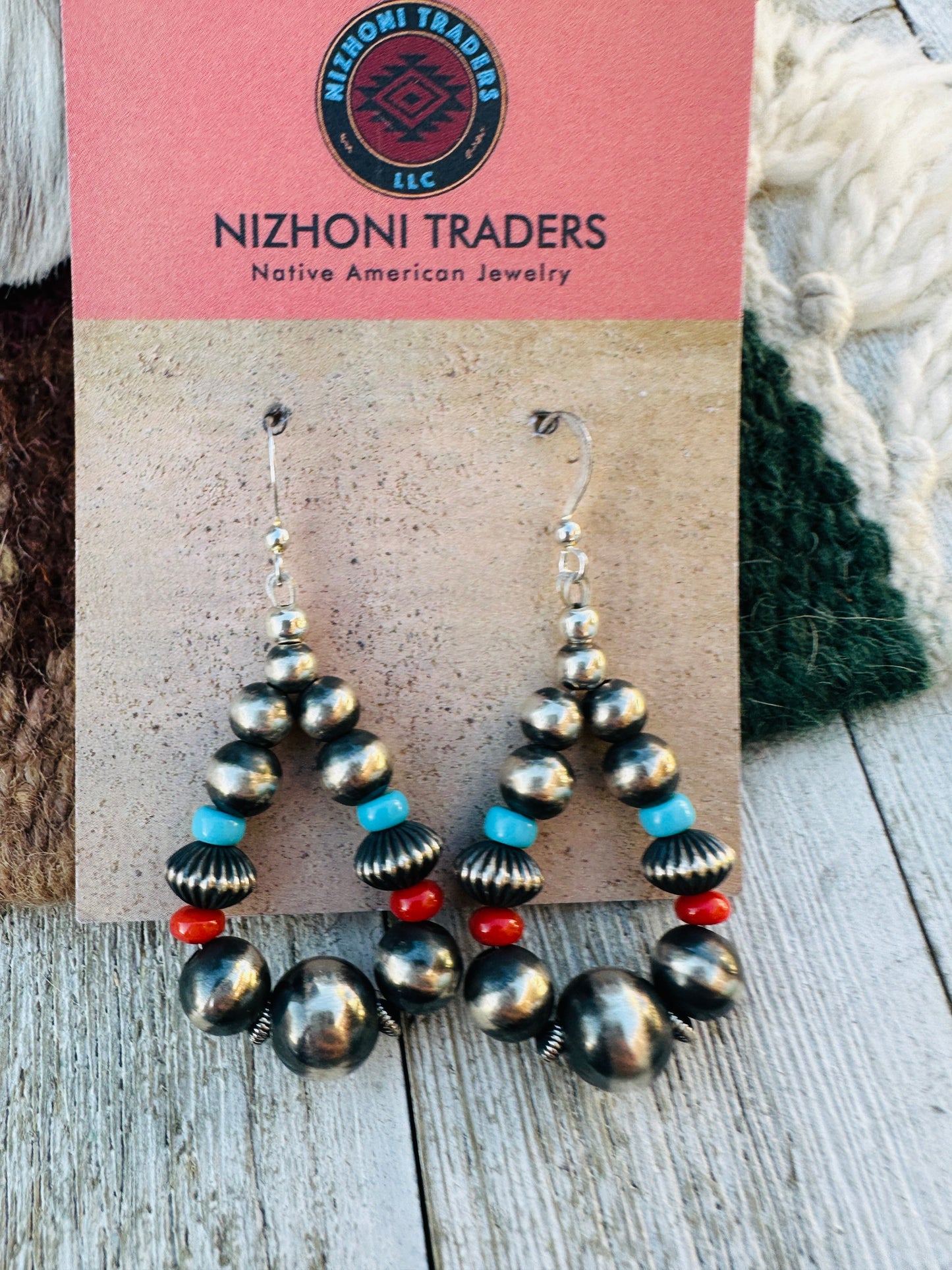 Handcrafted Vintage Old Pawn Turquoise, Spiny & Sterling Silver Beaded Necklace and Earring Set