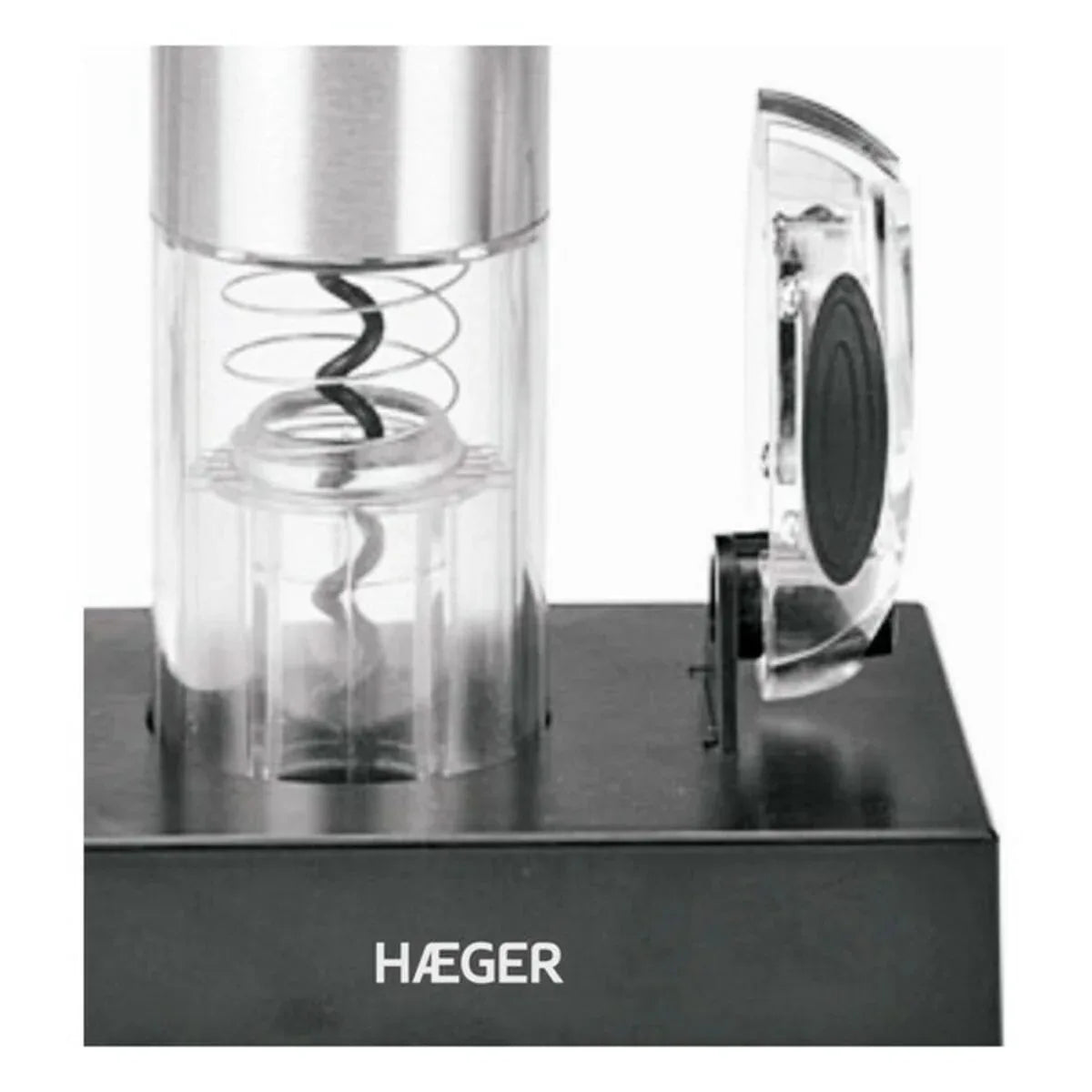 Side view of electric corkscrew highlighting stainless steel spiral
