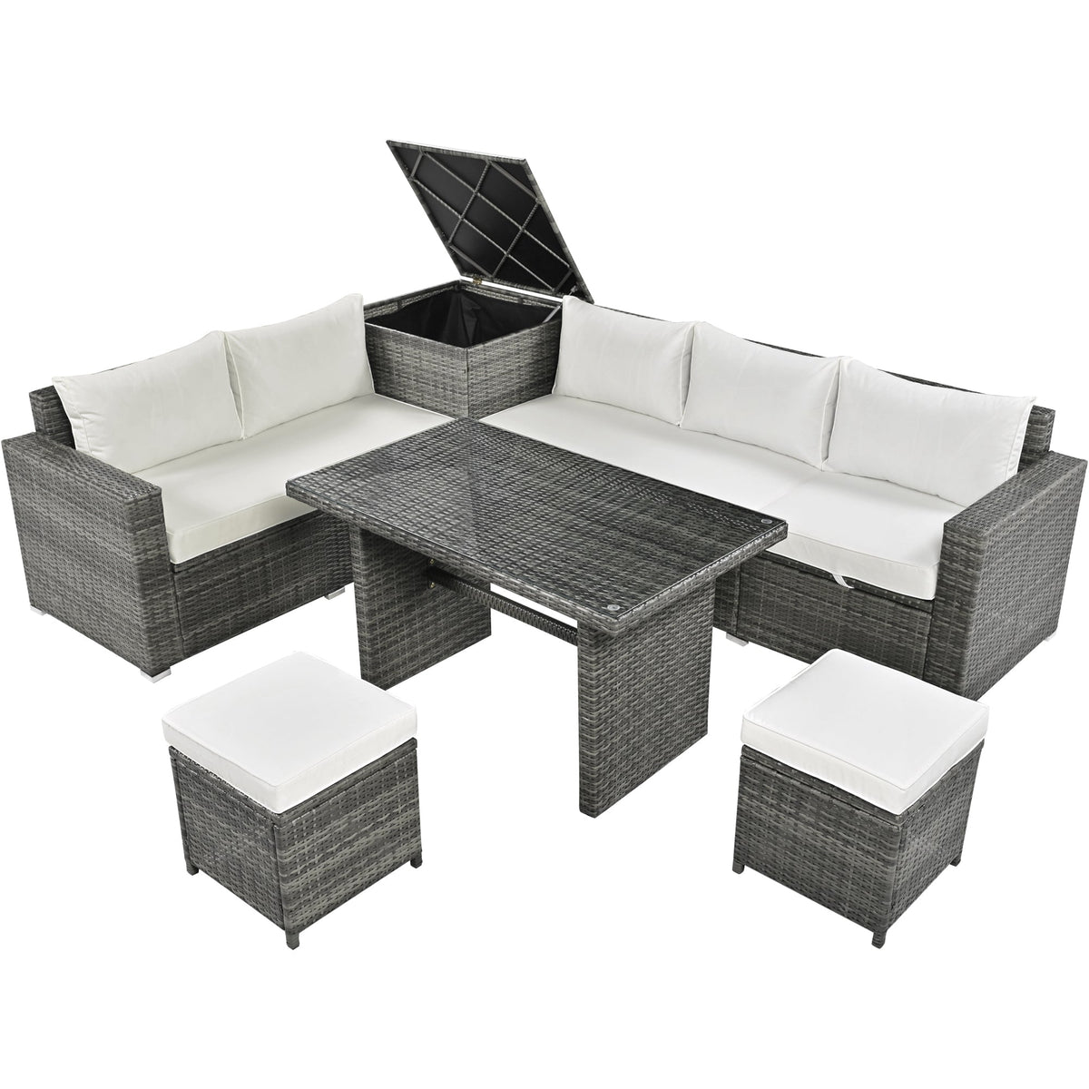 Outdoor 6-Piece All Weather PE Rattan Sofa Set, Garden Patio Wicker