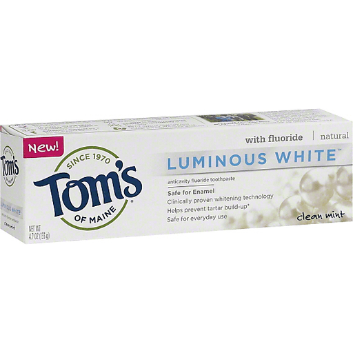Tom's of Maine Toothpaste, Anticavity Fluoride, Luminous White, Clean Mint 4.7 Oz