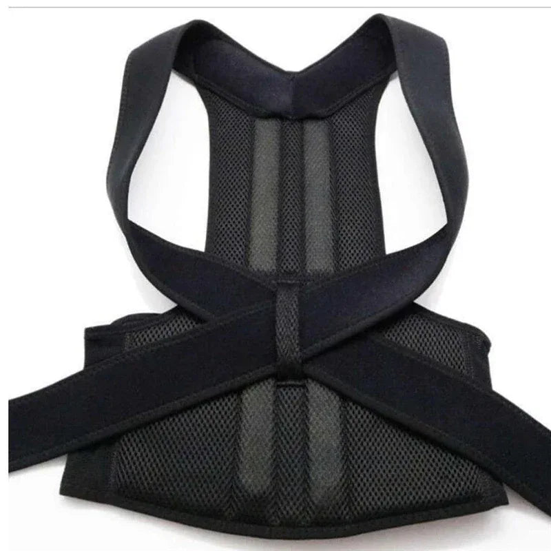 Man adjusting the strap of an ergonomic posture corrector belt for back and shoulder support.
