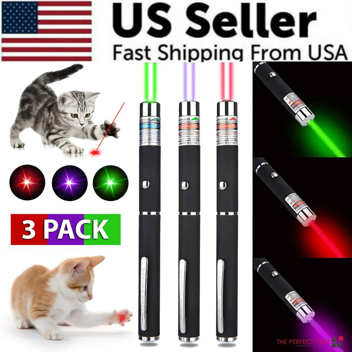 3 Packs 900Mile Laser Pointer Pen Green Blue Red Light Visible Beam - Trustymall