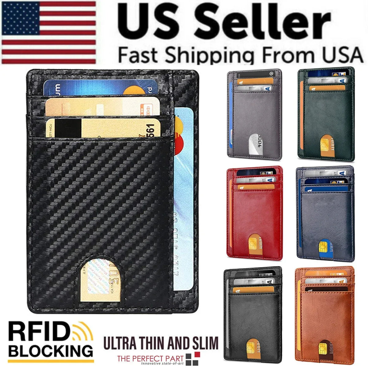 Mens Leather Slim Wallet Credit Card Holder RFID Blocking Pocket ID - Trustymall