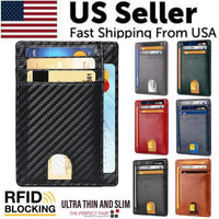 Mens Leather Slim Wallet Credit Card Holder RFID Blocking Pocket ID - Trustymall
