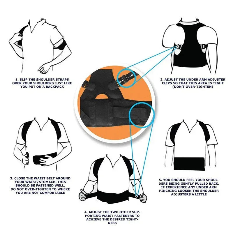 Posture Corrector Support Magnetic Back Shoulder Brace Belt Band For - Trustymall