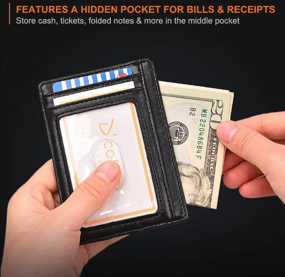 Mens Leather Slim Wallet Credit Card Holder RFID Blocking Pocket ID - Trustymall