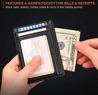 Mens Leather Slim Wallet Credit Card Holder RFID Blocking Pocket ID - Trustymall