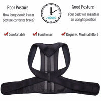 Graphic showing recommended posture positions while wearing the adjustable back support belt.