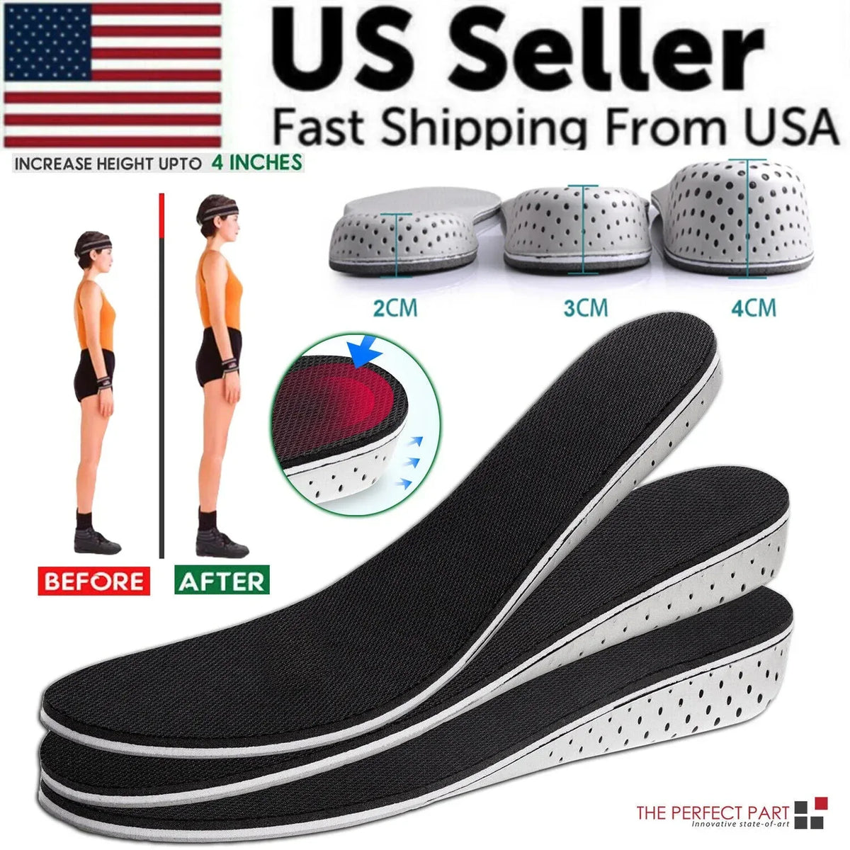 Men Women Invisible Height Increase Insoles Heel Lift Taller Shoe - Trustymall