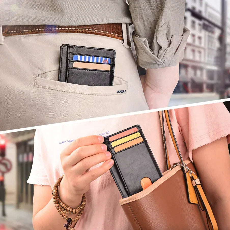 Mens Leather Slim Wallet Credit Card Holder RFID Blocking Pocket ID - Trustymall