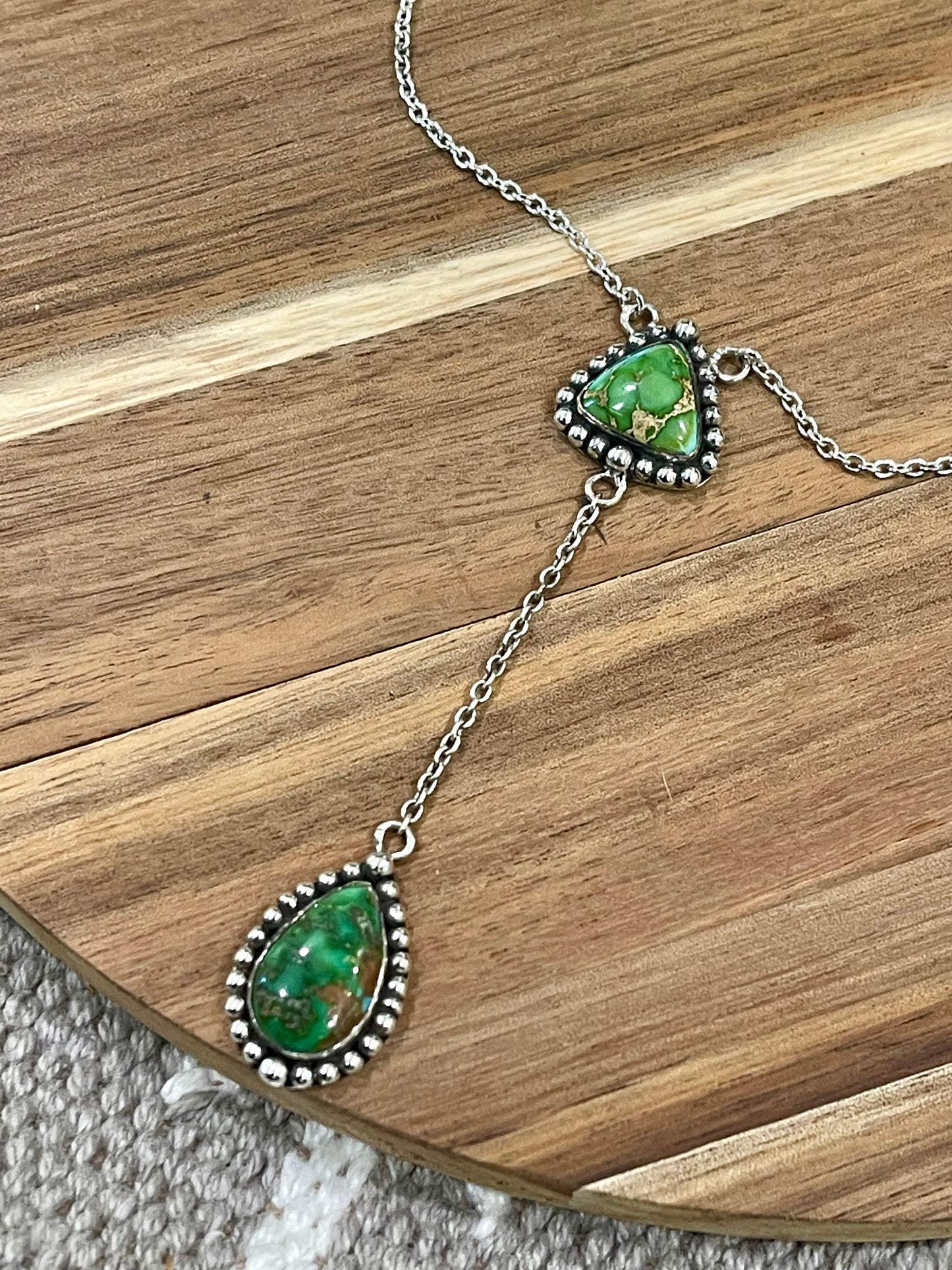 Handmade Sterling Silver & Sonoran Mountain Turquoise 2 Stone Drop Necklace