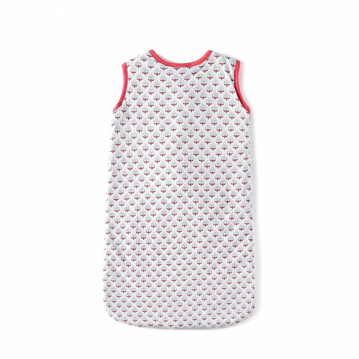 Close-up of breathable cotton fabric detail on lightweight baby sleep bag.